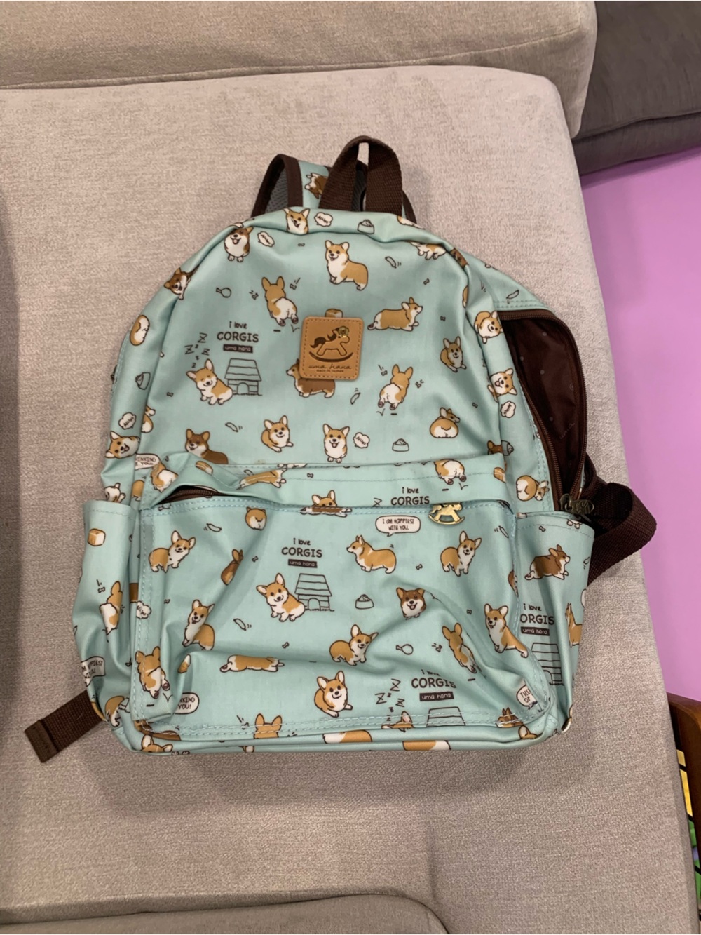 Uma Hana Corgi Print Backpack - Mint